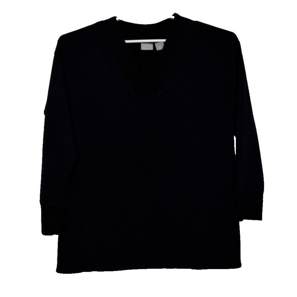 Chicos Zenergy Pullover Top Womens Sz 1 US 8/10 Black V-Neck Long Sleeve Stretch